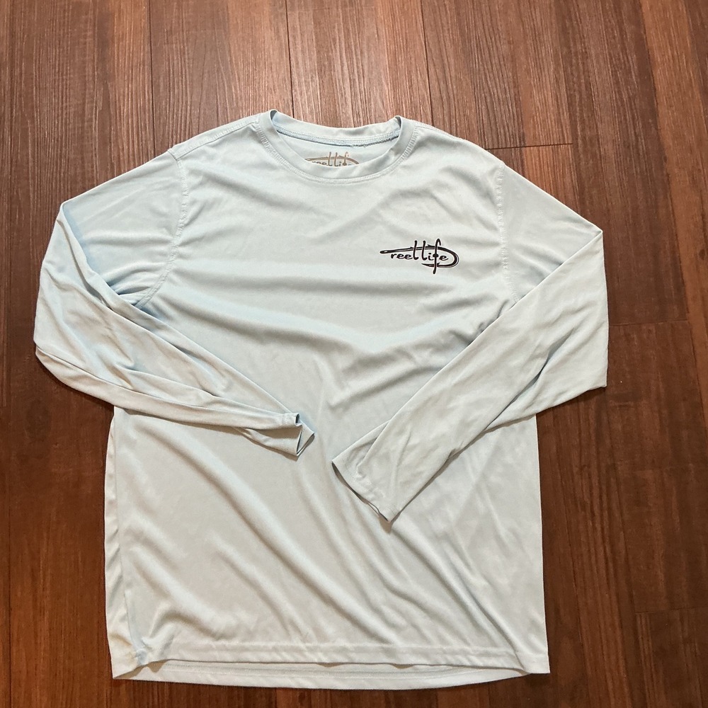 Reel Life‎ Performance Shirt Mens Medium Blue Excellent Raised On The Water LS